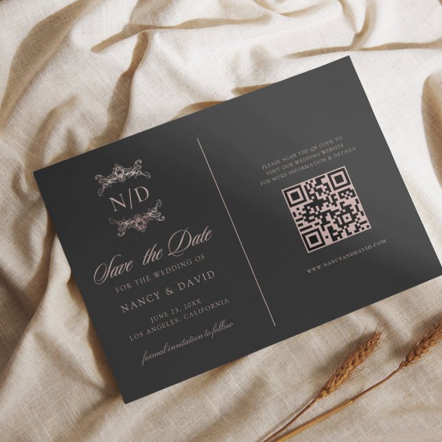 Reserva La Fecha Boda de código QR de monograma en oro rosa  (Subido por el creador)