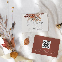 Reserva La Fecha Boda de código QR de Rustic Terracotta Florals