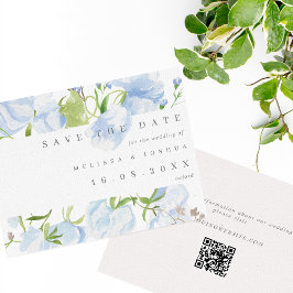 Reserva La Fecha Boda de código QR floral azul claro moderno