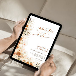 Reserva La Fecha Boda de código QR floral de Boho rústico Terracott