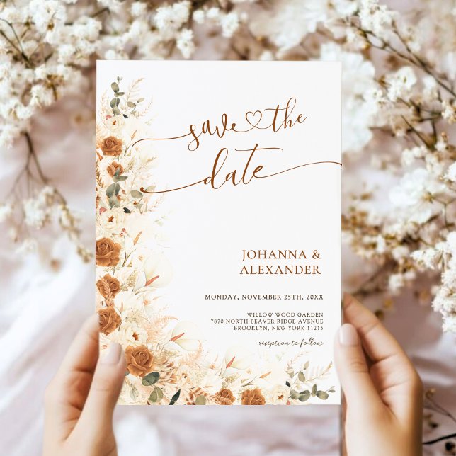 Reserva La Fecha Boda de código QR floral de moda Boho Terracotta (Subido por el creador)