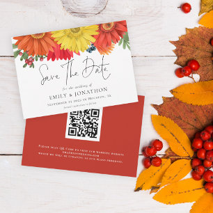 Reserva La Fecha Boda de código QR floral de otoño colorida Guardar