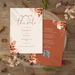 Reserva La Fecha Boda de código QR floral floral de otoño