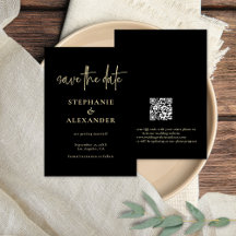Boda de código QR negro con guión de oro moderno