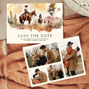 Reserva La Fecha Boda de Collage de Fotos de Vaquero Occidental Rús