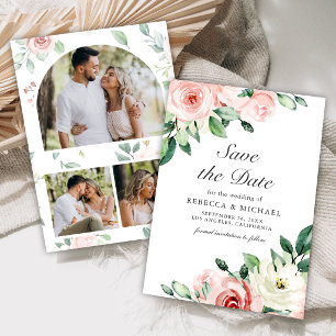 Reserva La Fecha Boda de Collage de Fotos Florales Rosa Claro