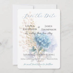 Reserva La Fecha Boda de color azul de Pearl Hydrangea romántica