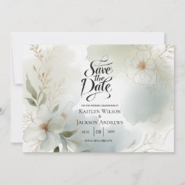 Reserva La Fecha Boda de color de agua suave azote verde