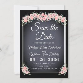 Reserva La Fecha Boda de color negro floral Chalkboard
