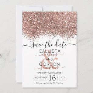 Reserva La Fecha Boda de Confeti Blanco con Brillo de Oro Rosa de L