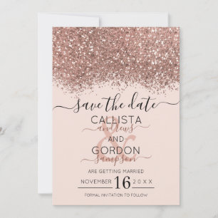 Reserva La Fecha Boda de Confeti Brillante Rosa Dorado de Lujo