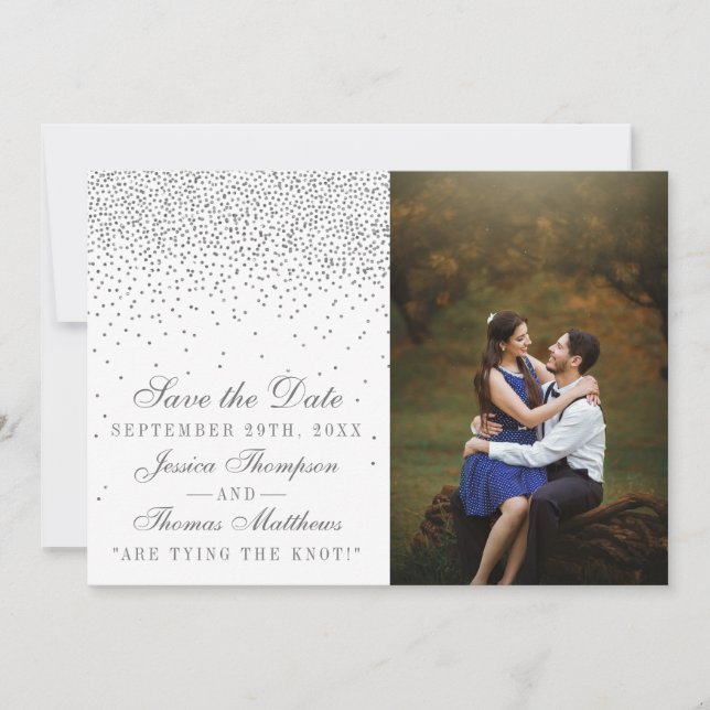 Reserva La Fecha Boda de Confetti Vintage Glam Silver (Anverso)