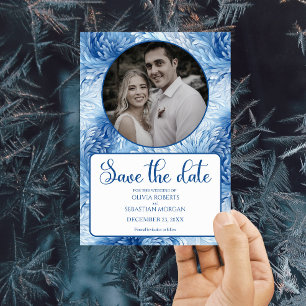 Reserva La Fecha Boda de copos de nieve azules de Winter Wonderland