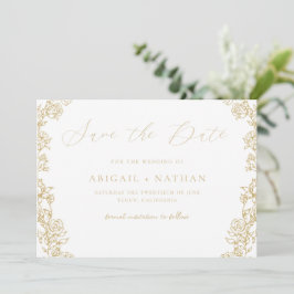 Reserva La Fecha Boda de Corona Floral Chinoiserie Vintage en Oro