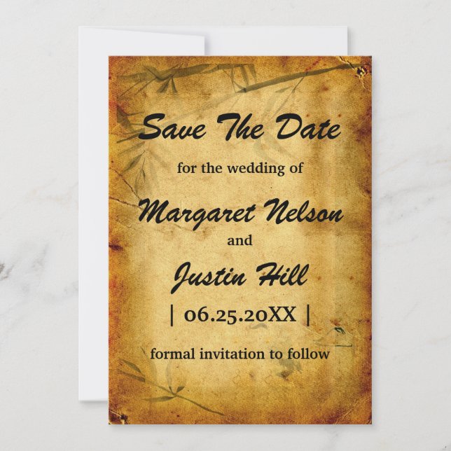 Reserva La Fecha Boda de cosecha arte de caligrafía de bambú japoné (Anverso)