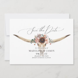 Reserva La Fecha Boda de cráneo de vaca floral de Bohemia occidenta