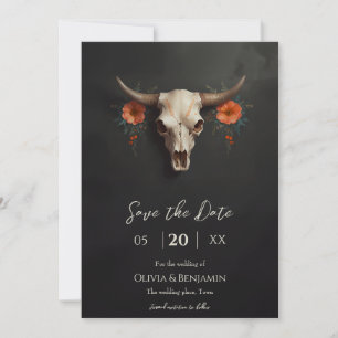 Reserva La Fecha Boda de cráneo de vaca floral de color de agua min