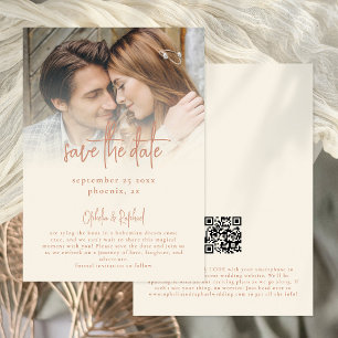 Reserva La Fecha Boda de crema de código QR de escritura de superpo