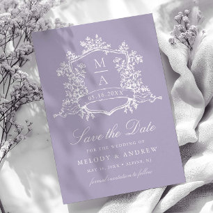 Reserva La Fecha Boda de cresta floral romántica de lavanda
