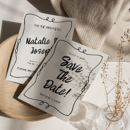 Reserva La Fecha Boda de cuadros retro único de mano moderna