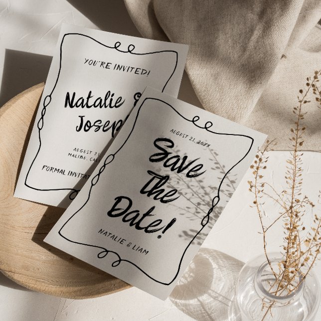 Reserva La Fecha Boda de cuadros retro único de mano moderna (Subido por el creador)