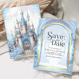Reserva La Fecha Boda de Cuento de Hadas Castillo Floral Azul