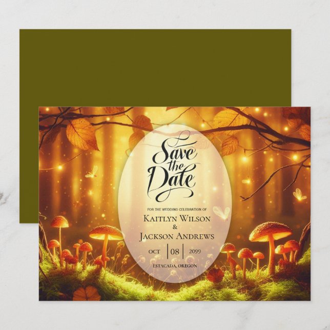Reserva La Fecha Boda de cuento de hadas del bosque de Amber (Anverso / Reverso)