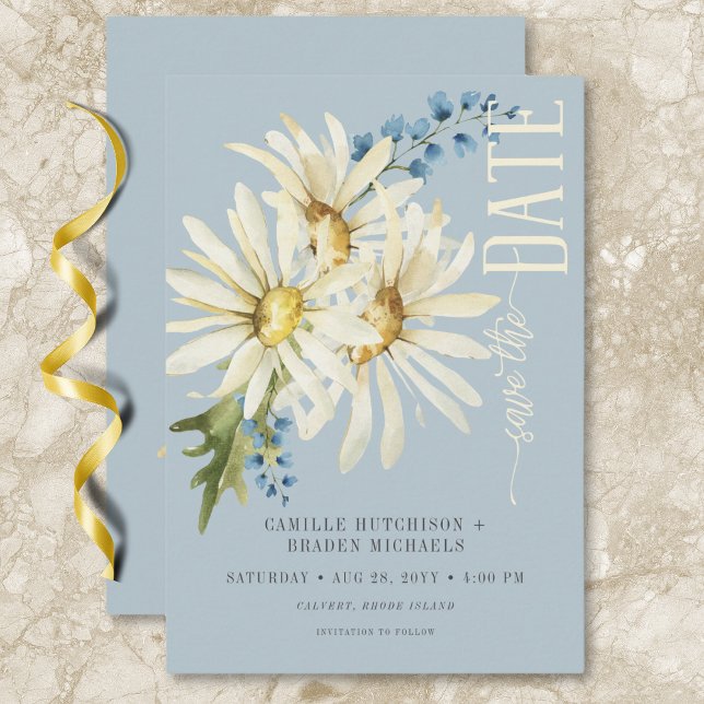 Reserva La Fecha Boda de Daisies Rústicos Azules y Blancos (Rustic Blue & White Daisies Wedding Save The Date)