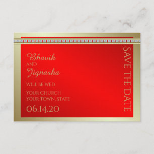 Reserva La Fecha Boda de Damasco Rojo y Oro India salva la fecha