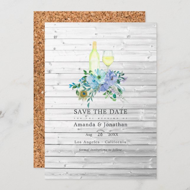 Reserva La Fecha Boda de degustación de vino boho con menta rústica (Anverso / Reverso)