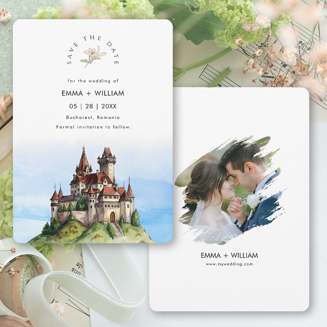 Reserva La Fecha Boda de destino Bucarest Rumanía (Bucharest Romania Destination Wedding Save The Date Card)