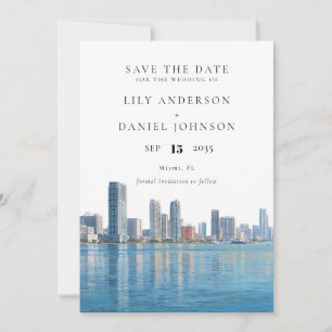 Reserva La Fecha Boda de destino de acuarela del horizonte de Miami