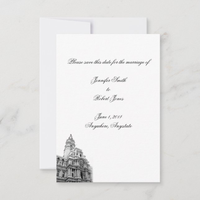 Reserva La Fecha Boda de Destino de Filadelfia Guardar la Fecha (Anverso)