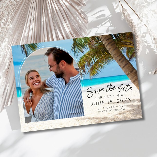 Reserva La Fecha Boda de destino de foto de playa tropical (Tropical Beach Photo Destination Wedding Save The Date)