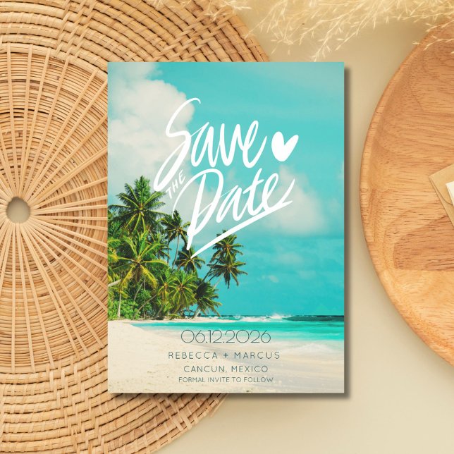 Reserva La Fecha Boda de destino de foto de playa tropical (Tropical Beach Photo Destination Wedding Save The Date)
