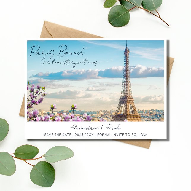 Reserva La Fecha Boda de destino de Francia enlazada a París (Paris Bound France Destination Wedding Save The Date)