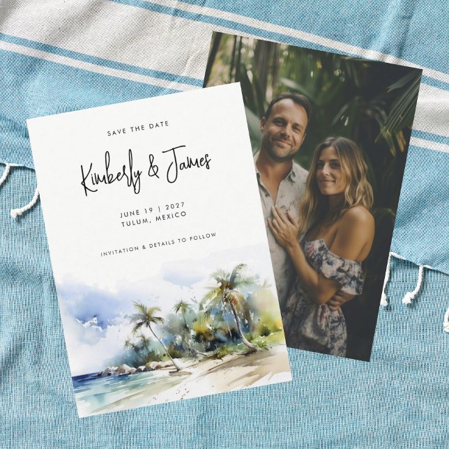 Reserva La Fecha Boda de destino de la acuarela de playa tropical (Subido por el creador)