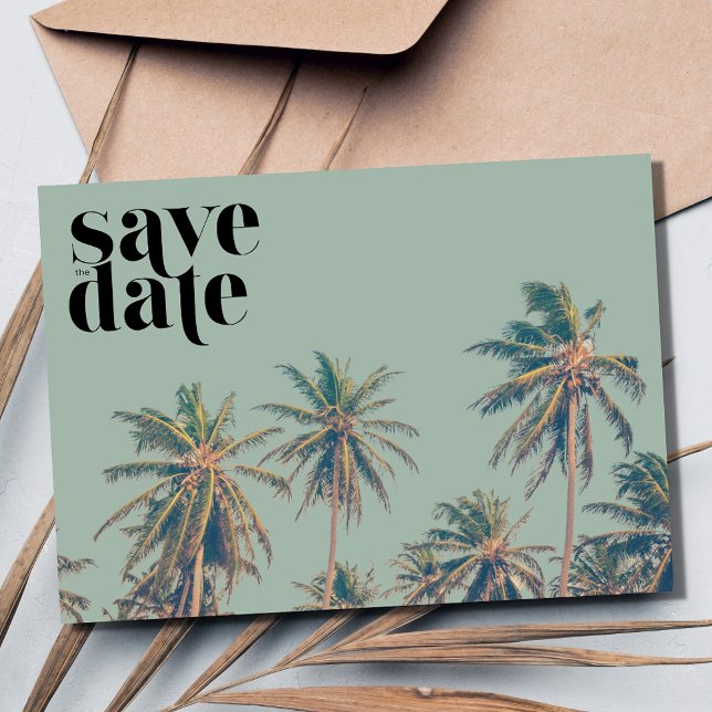 Reserva La Fecha Boda de destino de la playa de la Palmera Tropical (Tropical Palm Tree Beach Destination Wedding Save The Date)