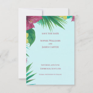 Reserva La Fecha Boda de destino de palmera tropical hibisco azul t