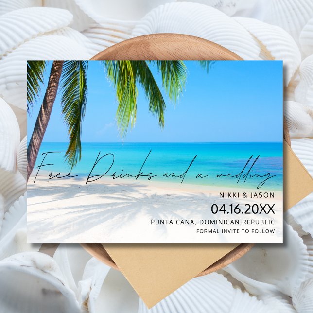 Reserva La Fecha Boda de destino de playa de bebidas gratis (Free Drinks Beach Destination Wedding Save The Date)
