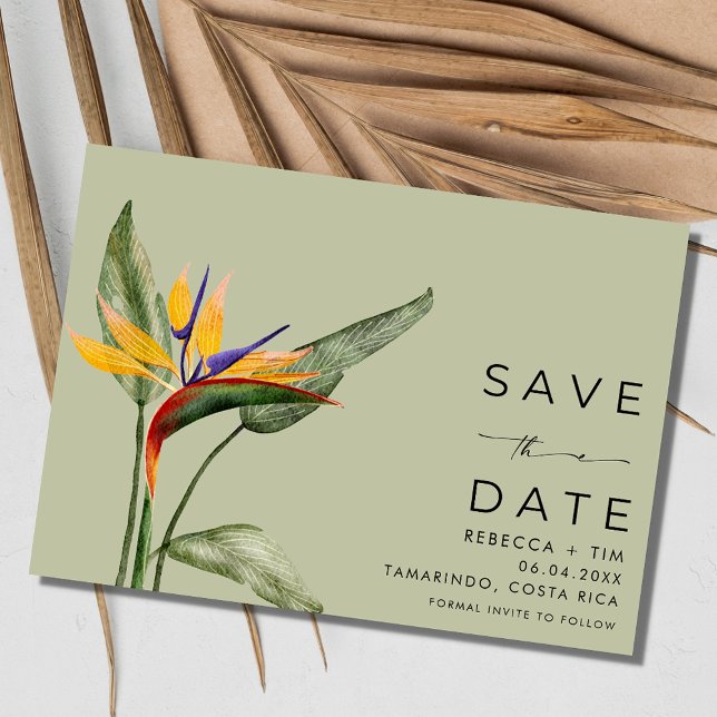 Reserva La Fecha Boda de destino de playa tropical floral (Tropical Floral Beach Destination Wedding Save The Date)