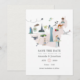 Reserva La Fecha Boda de destino en acuarela Dubai UAE Save The