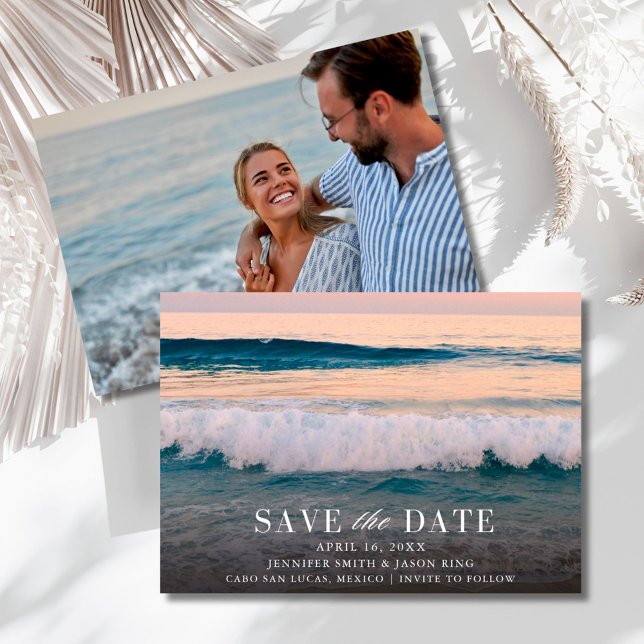 Reserva La Fecha Boda de Destino en la Playa Foto (Destination Beach Wedding Photo Save The Date)