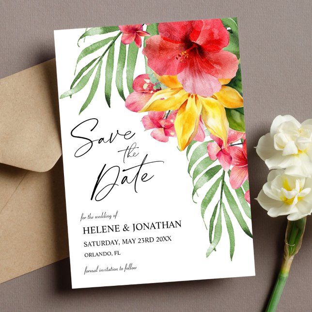 Reserva La Fecha Boda de destino floral tropical (Tropical Floral Destination Wedding Save The Date)
