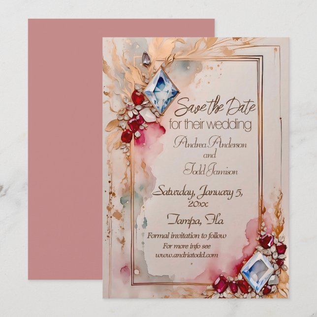 Reserva La Fecha Boda de diamantes y rubí (Anverso / Reverso)