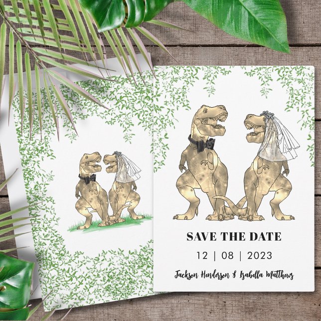 Reserva La Fecha Boda de dinosaurios (T-Rex bride and groom dinosaur wedding funny save the date invitation)