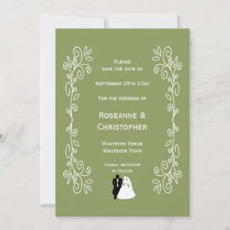 Reserva La Fecha Boda De Diseño De Novia Y Groom De Color Verde Sag