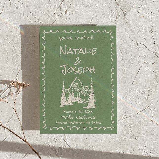 Reserva La Fecha Boda de diversión de crema verde dibujada a mano (Subido por el creador)