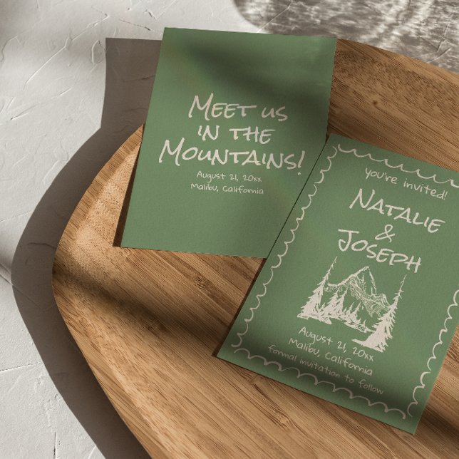 Reserva La Fecha Boda de diversión de crema verde dibujada a mano (Subido por el creador)