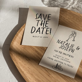 Reserva La Fecha Boda de diversión ilustrado a mano Retro Quirky